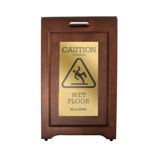 Alpine Industries 2-Sided Brass Plated Wood Wet Floor Sign